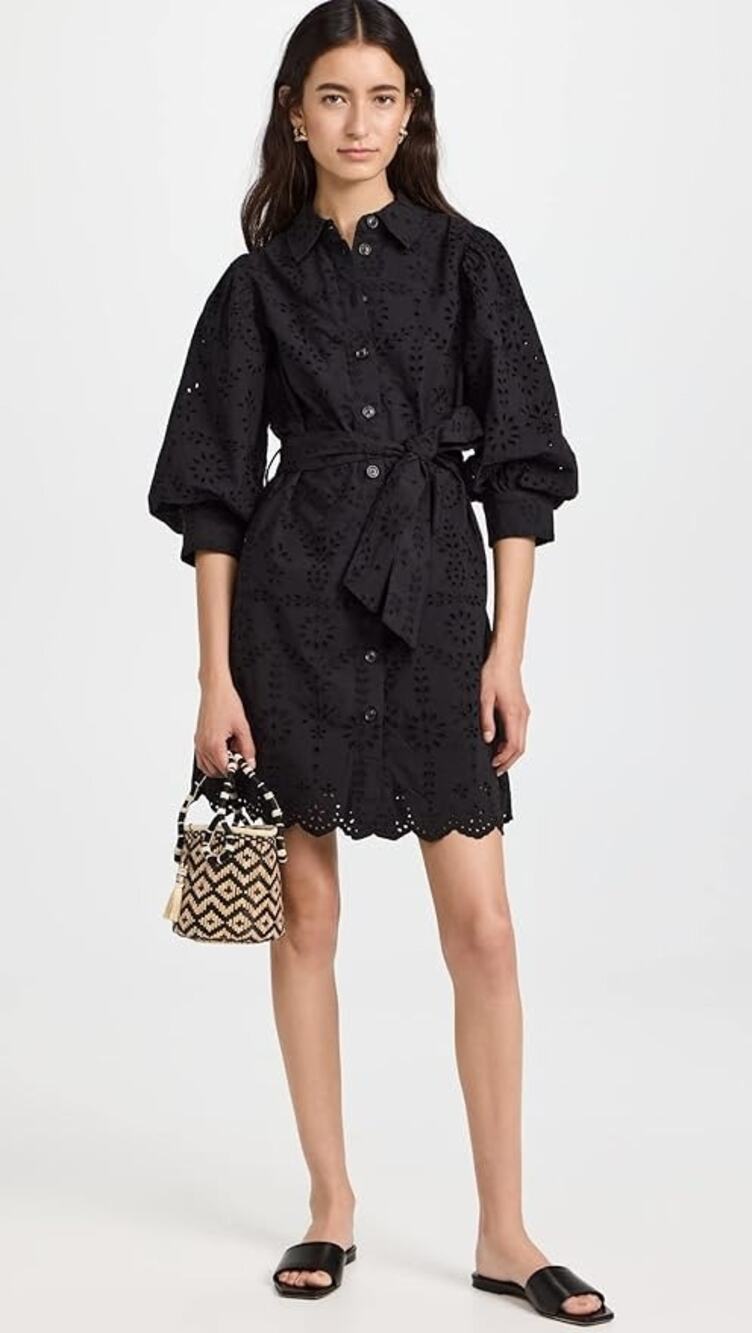 NWT Scotch & Soda Puff Sleeve Eyelet Tie Belt Cotton Mini Dress Size 6